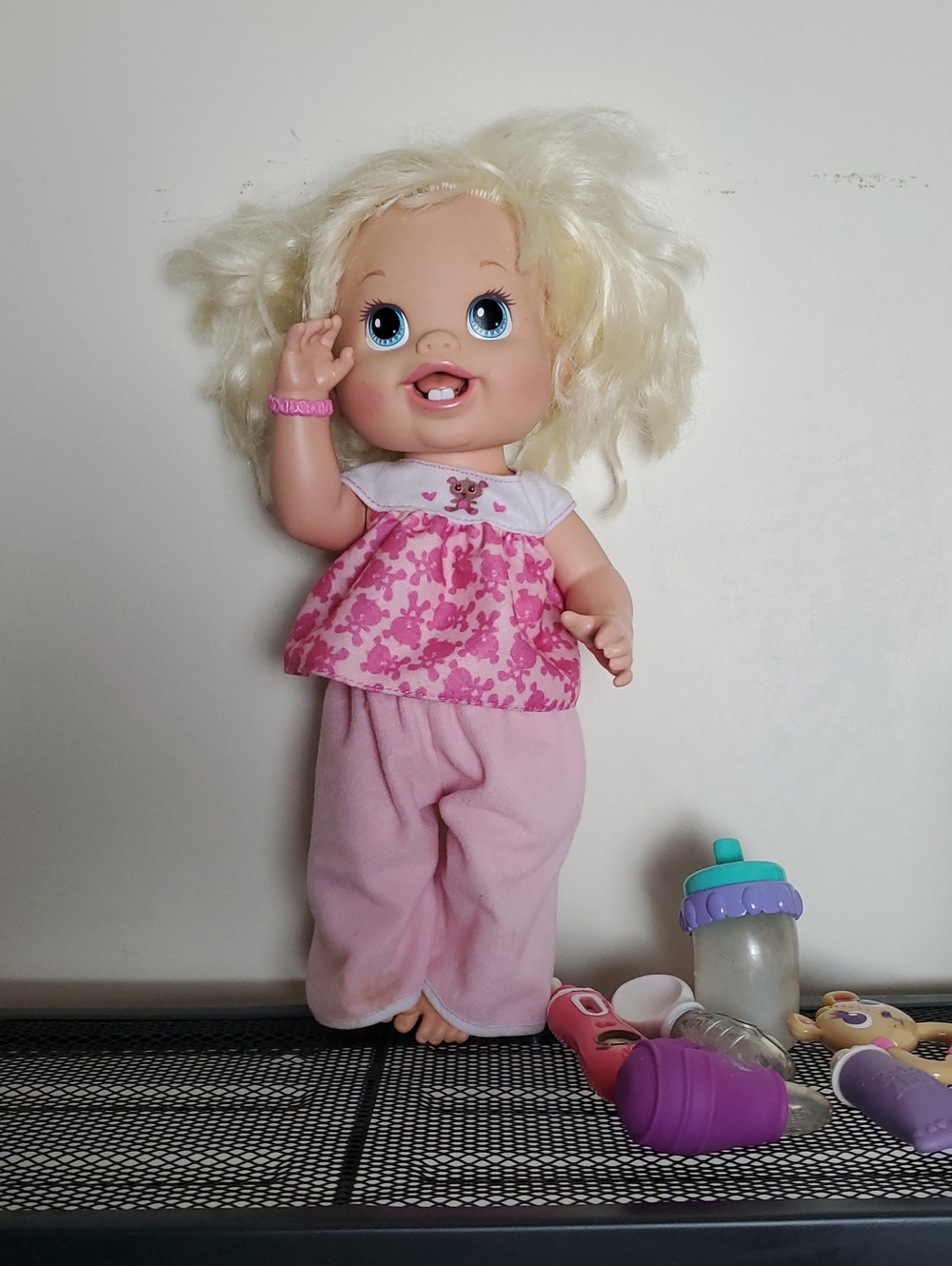 Blonde Baby Doll in Pink Outfit - Plush Kids Toy Baby Alive